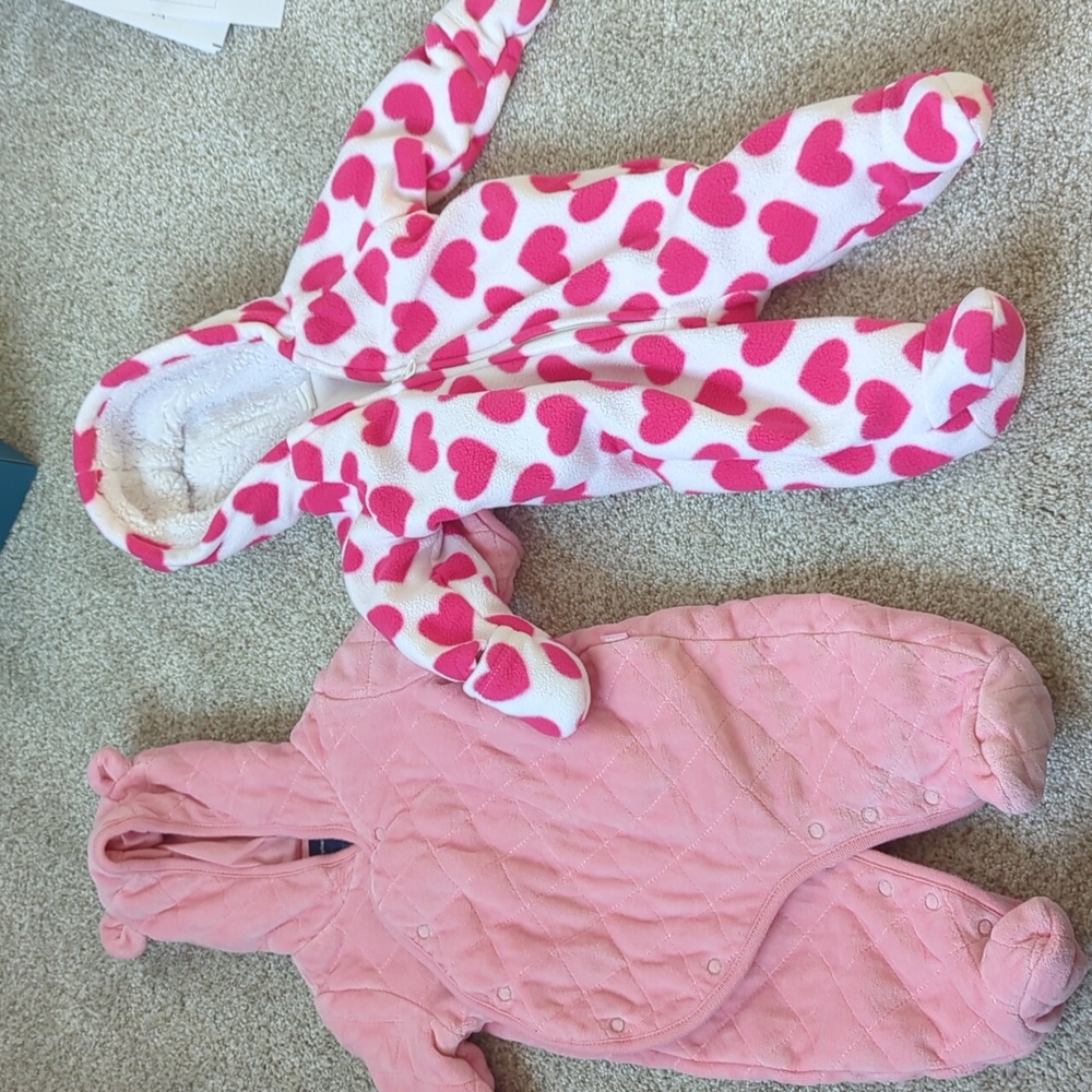 Two baby girl snow suits